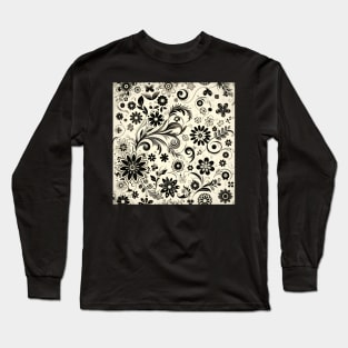 Black and Beige Floral Long Sleeve T-Shirt